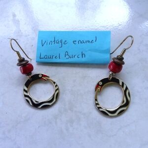 Laurel Burch Vintage 70's Black and Red Boho Snake Earrings